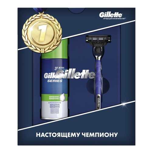 Подарочный набор Gillette Мужская Бритва Mach3 Start+Series Sensitive Пена д/бритья 100мл в Магнит Косметик