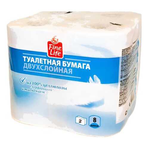 Туалетная бумага Fine Life 2-ух слойная белая 8 шт. в Магнит Косметик