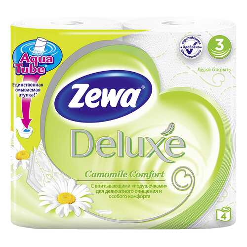 Туалетная бумага Zewa Deluxe Ромашка, 3 слоя, 4 рулона в Магнит Косметик