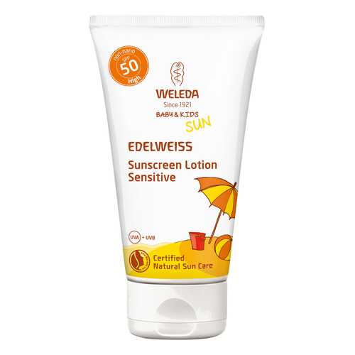 Солнцезащитный крем Weleda Baby & Kids Sun Edelweiss Sunscreen Sensitive Lotion SPF 50 в Магнит Косметик