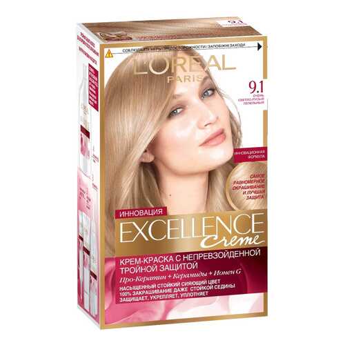 Краска для волос L`Oreal Paris Excellence 9,1 очень светло-русый пепельный в Магнит Косметик