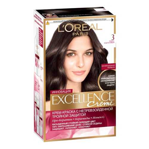 Краска для волос L'Oreal Paris Excellence тон 3 темно-каштановый в Магнит Косметик