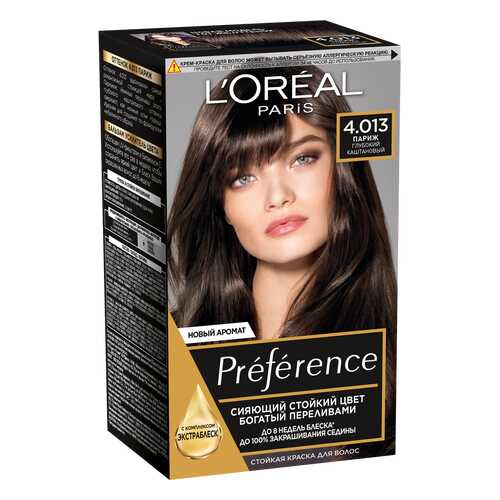Краска для волос L'Oreal Paris Preference оттенок 4,01 Париж глубокий каштан в Магнит Косметик