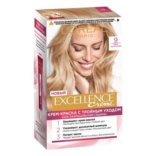 Крем-краска для волос L'Oreal Excellence стойкая тон 9 Очень светло-русый в Магнит Косметик