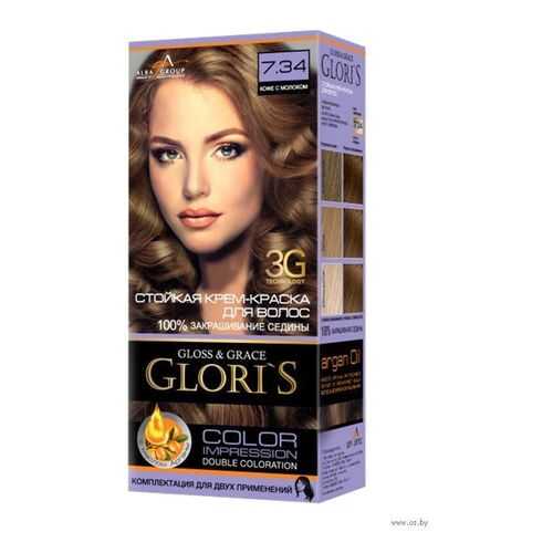 Стойкая крем-краска для волос Glori`s 7.34 кофе с молоком в Магнит Косметик