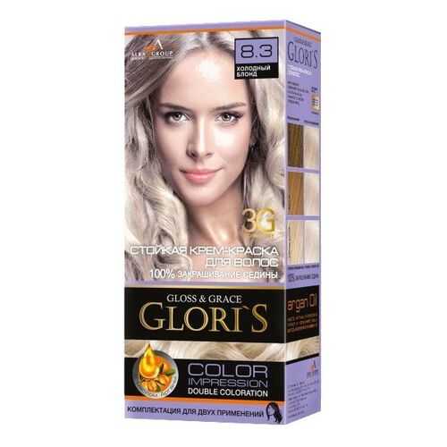 Стойкая крем-краска для волос Glori`s 8.3 холодный блонд в Магнит Косметик